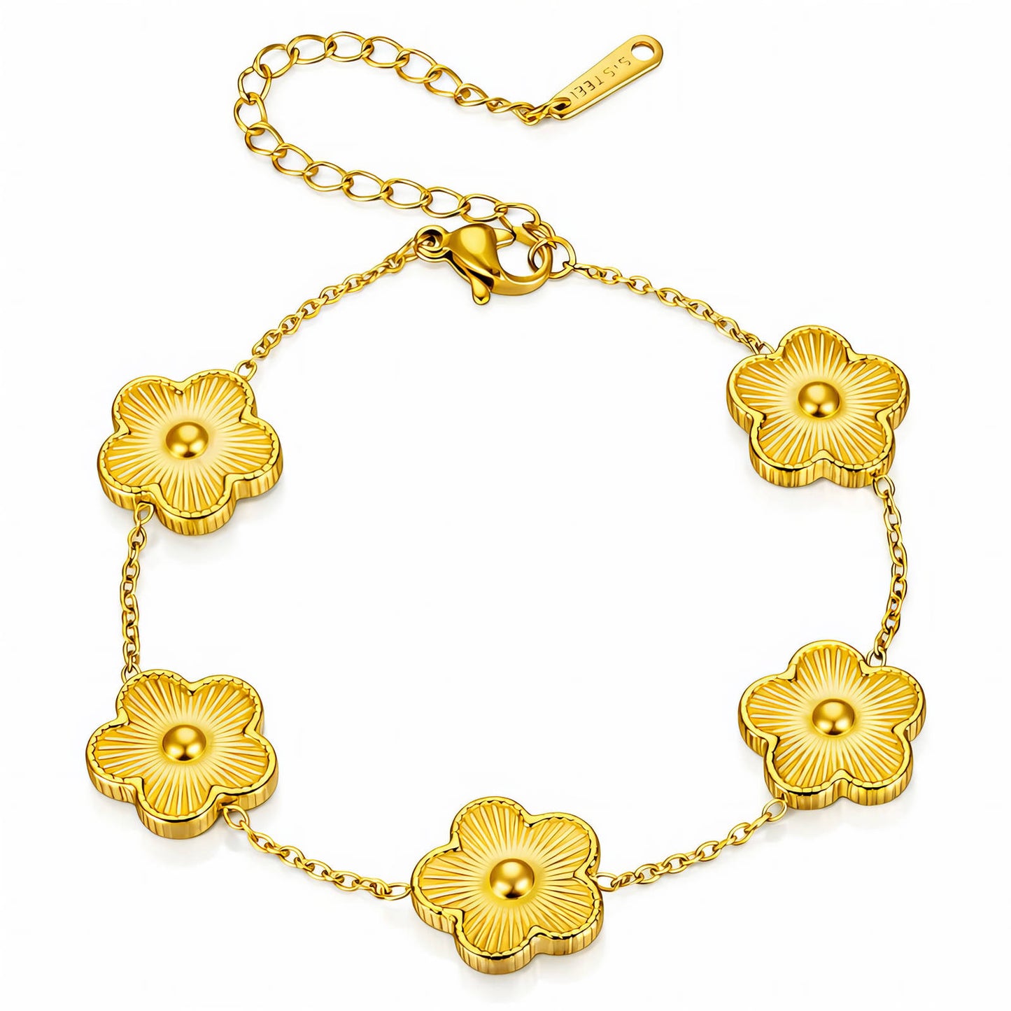 Flowers Bracelet, 18K Gold Plated Steel