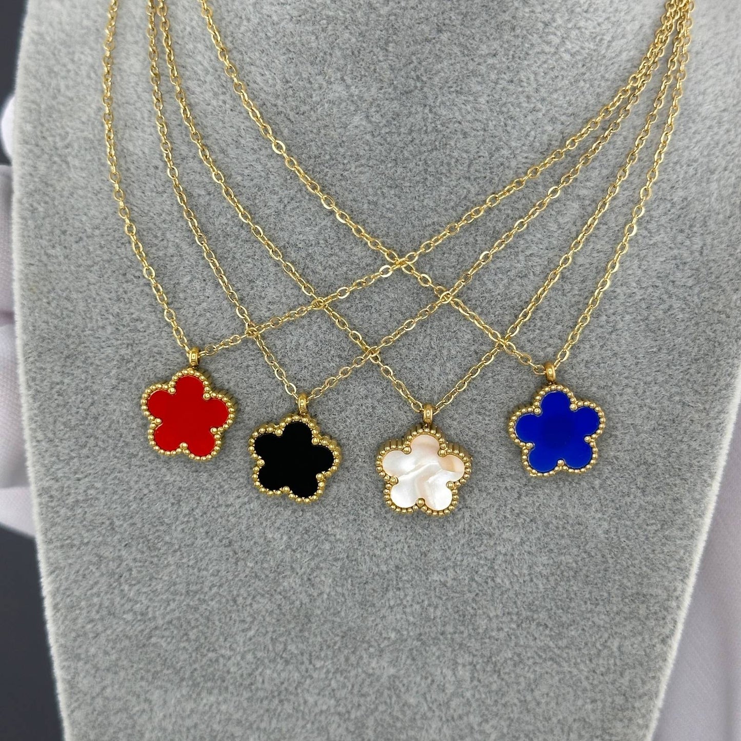 Flower Necklace, 18K Gold Plated Steel