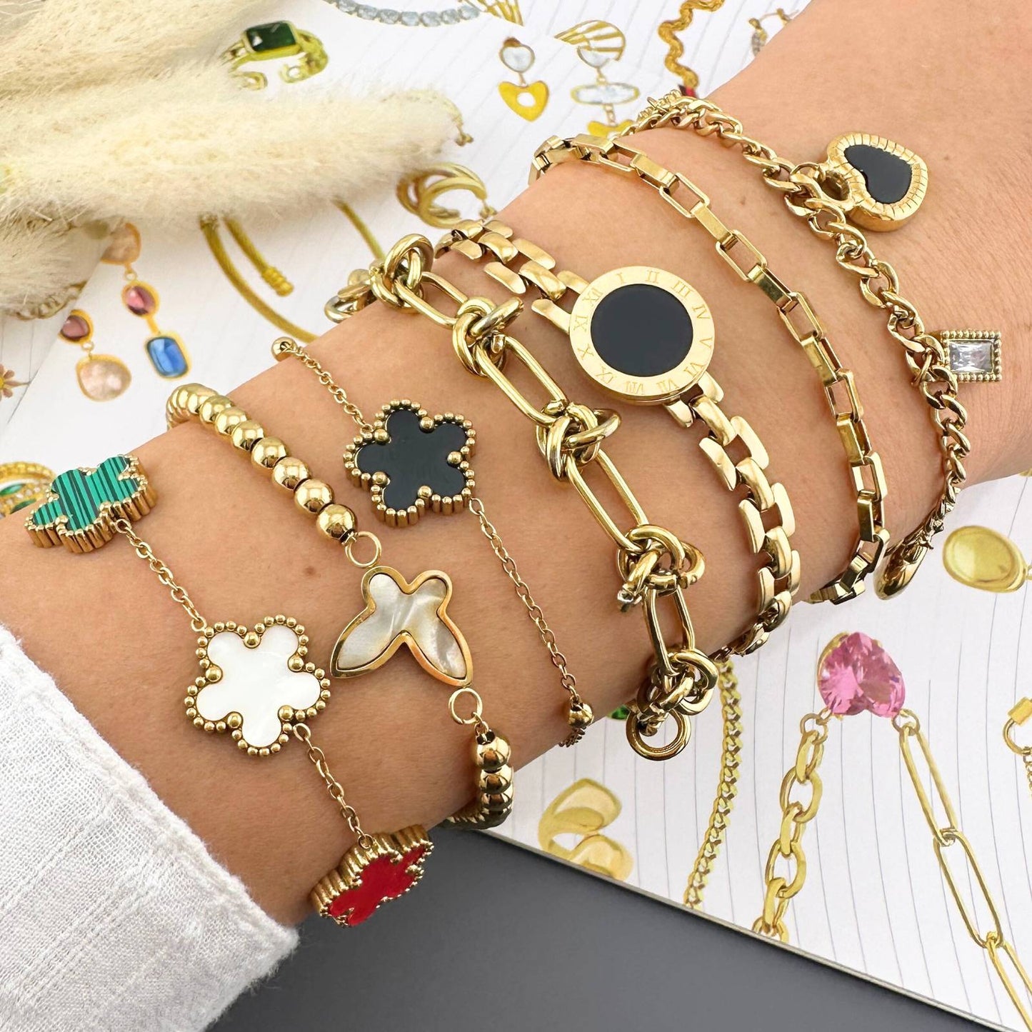 Hearts Bracelet, 18K Gold Plated Steel