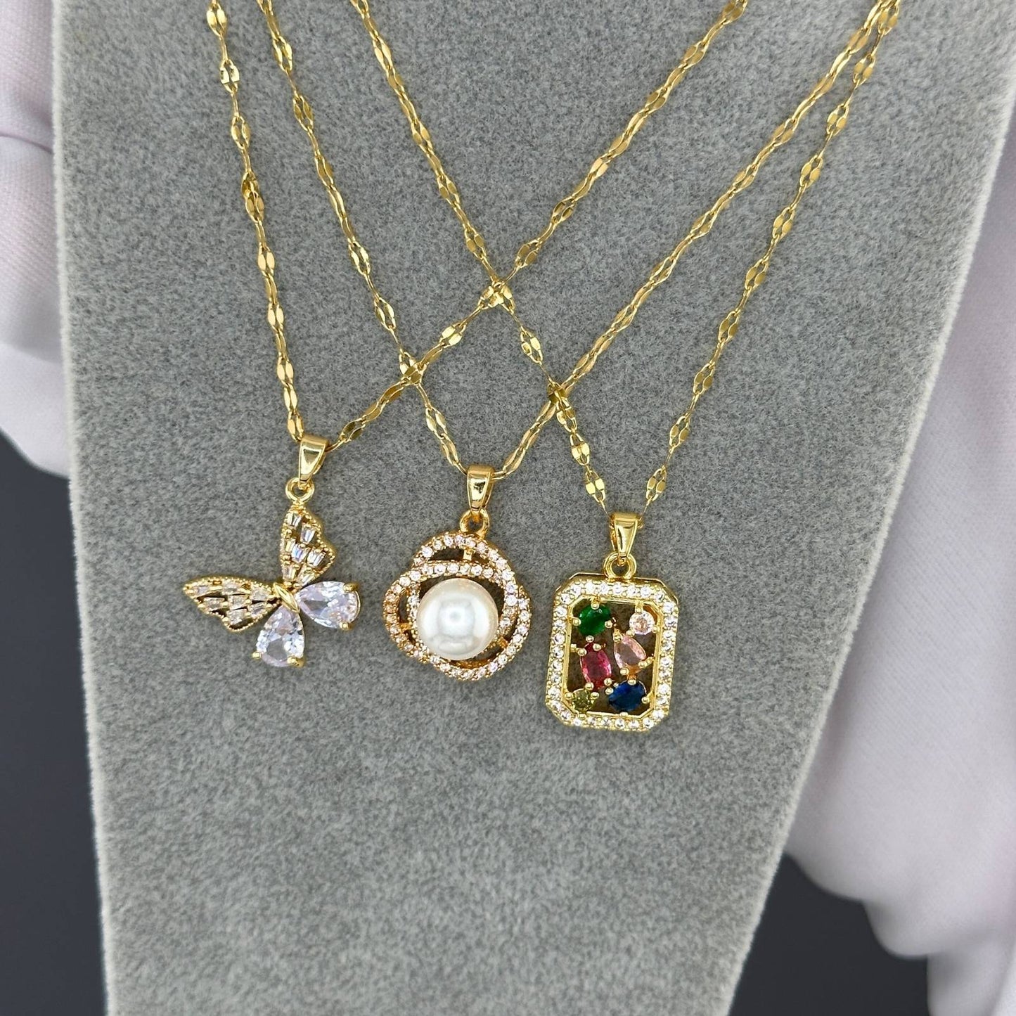 18K Gold Plated Crystal Butterfly Necklace Zirconia | Waterproof Stainless Steel