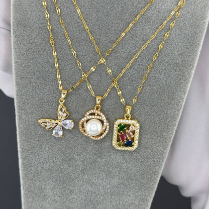 18K Gold Plated Crystal Butterfly Necklace Zirconia | Waterproof Stainless Steel