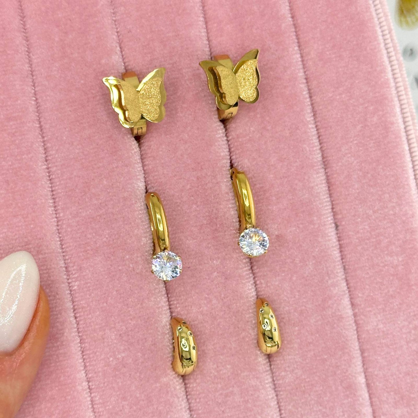 Butterflies Earrings, 18K Gold Plated Steel