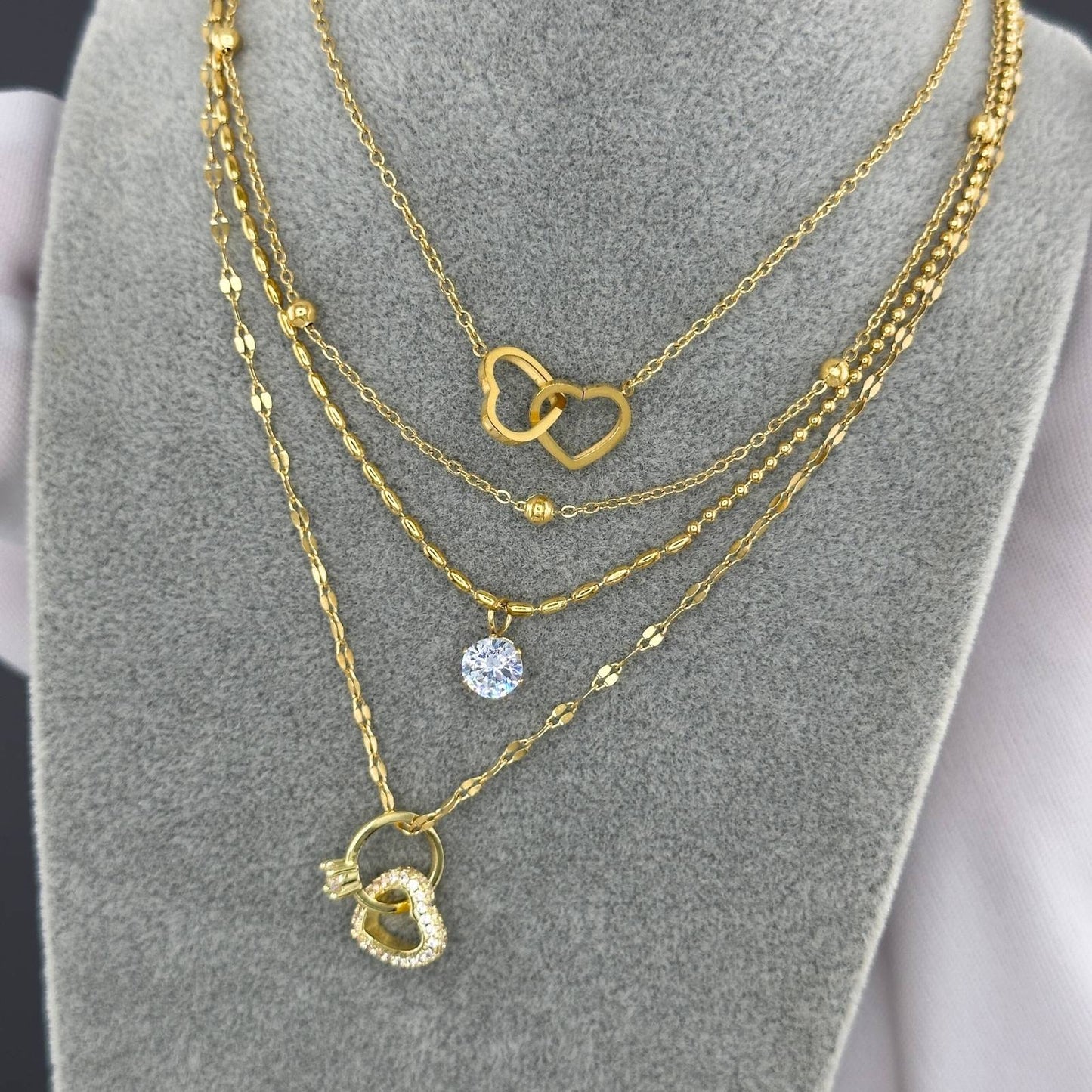 Hearts Necklace, 18K Gold Plated Steel