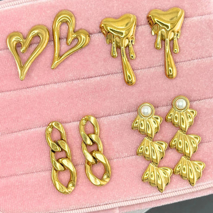 Hearts Earrings, 18K Gold Plated Steel