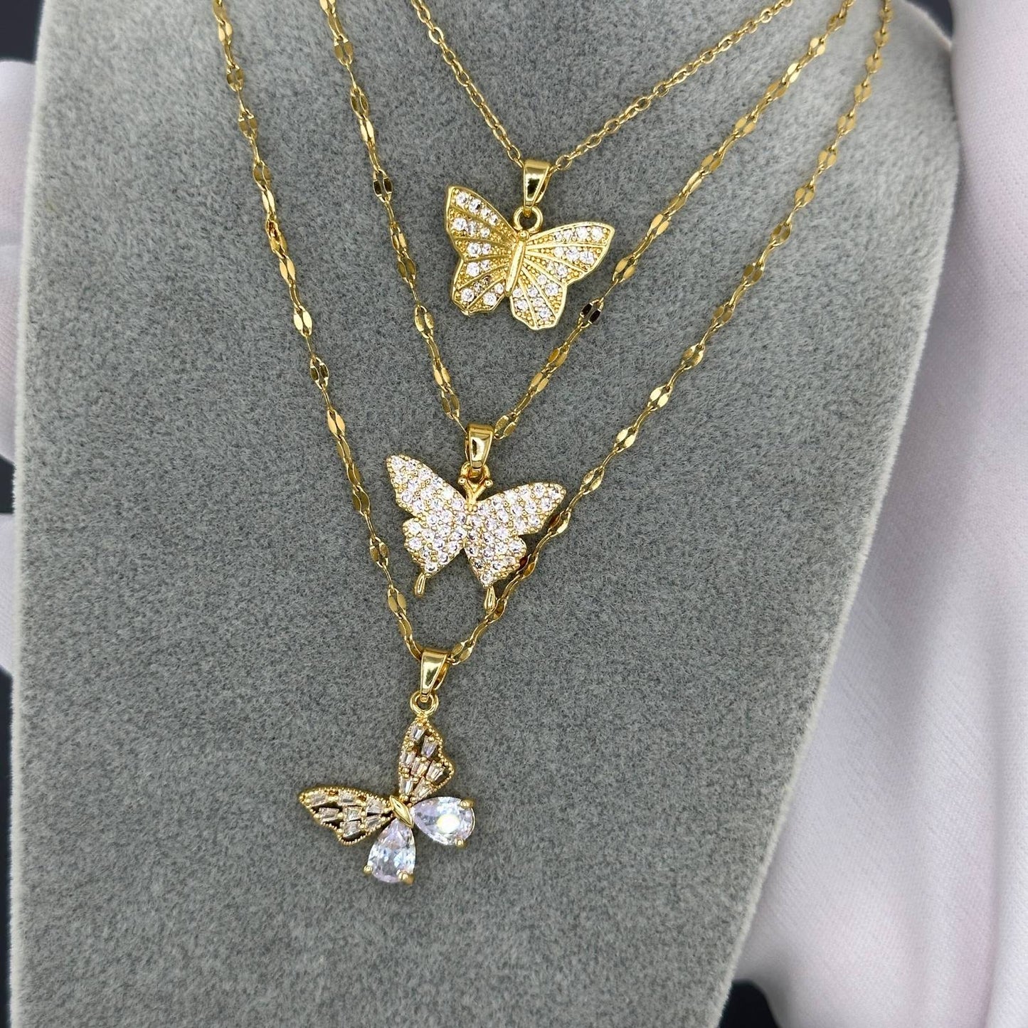 18K Gold Plated Butterfly Necklace Zirconia | Waterproof Luxury