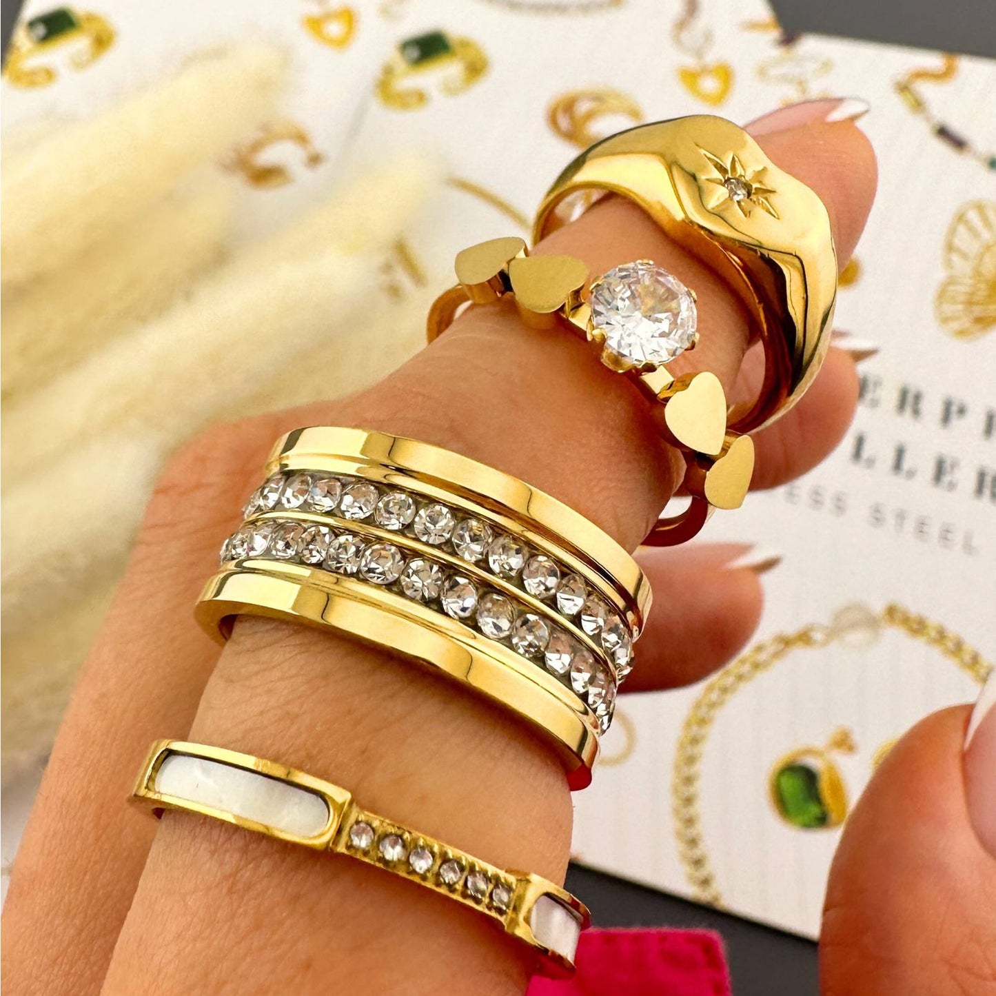 Hearts Ring, 18K Gold Plated Steel