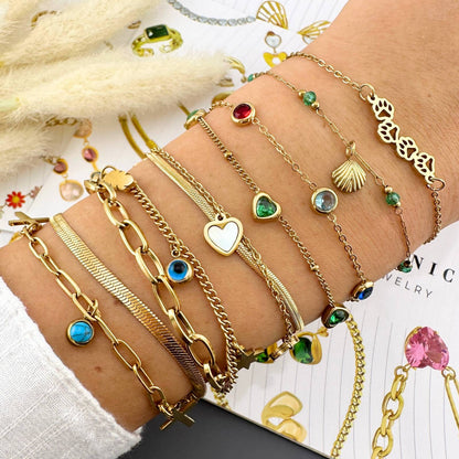 Hearts Bracelet, 18K Gold Plated Steel