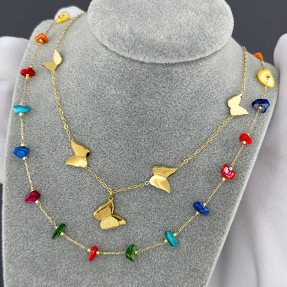 Butterflies Necklace, 18K Gold Plated Steel