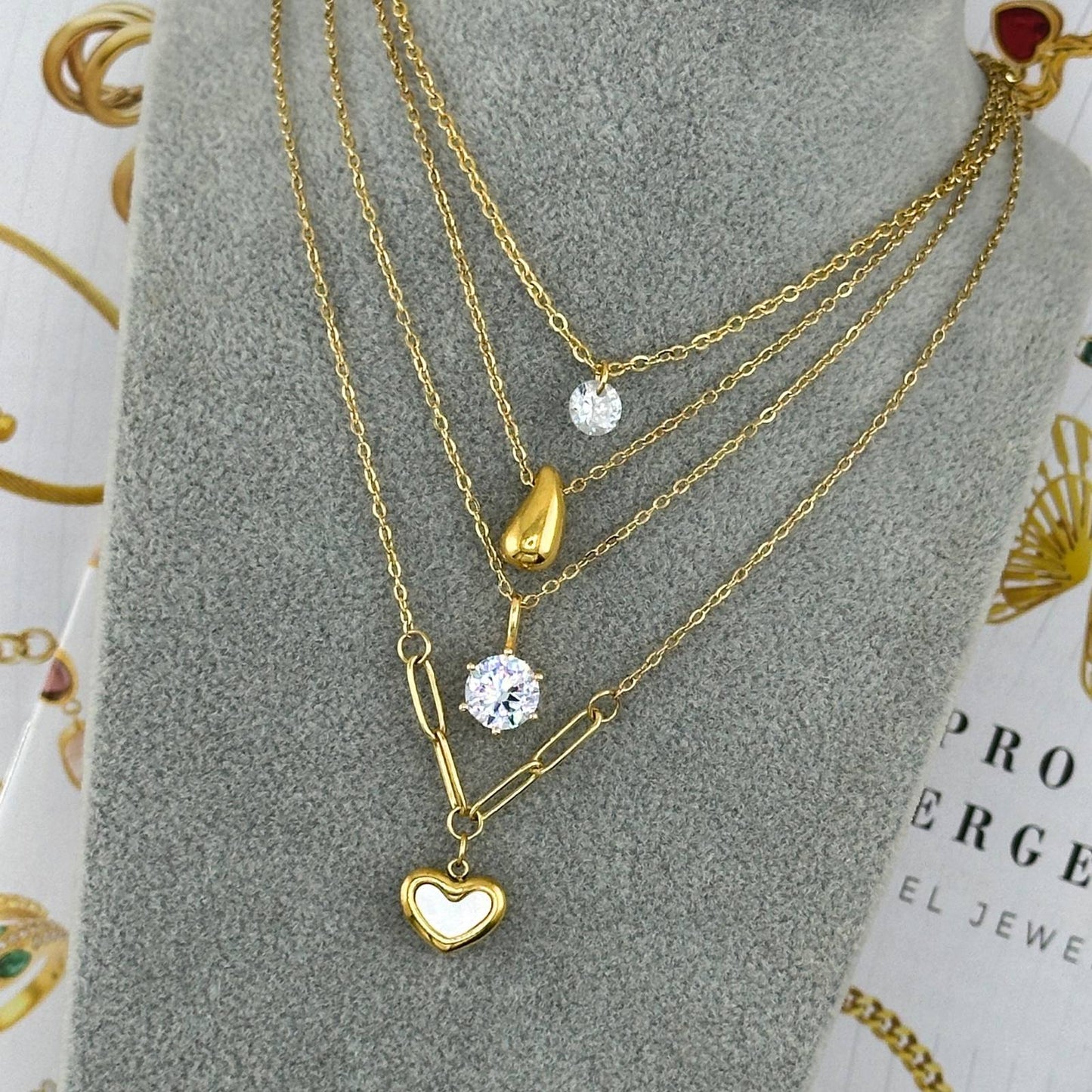 Hearts Necklace, 18K Gold Plated Steel