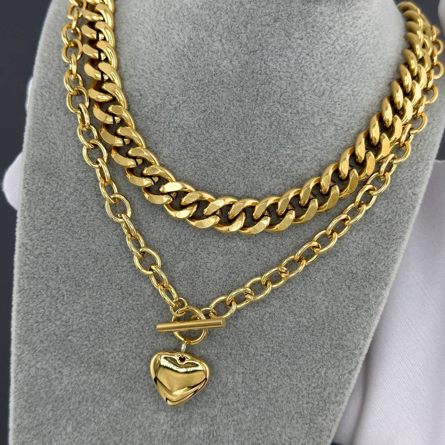 Heart Necklace, 18K Gold Plated Steel