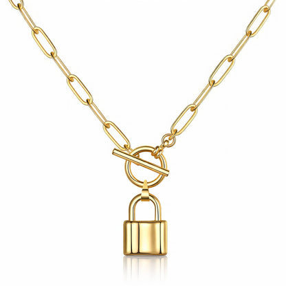 Lock Necklace, 18K Gold Plated Steel