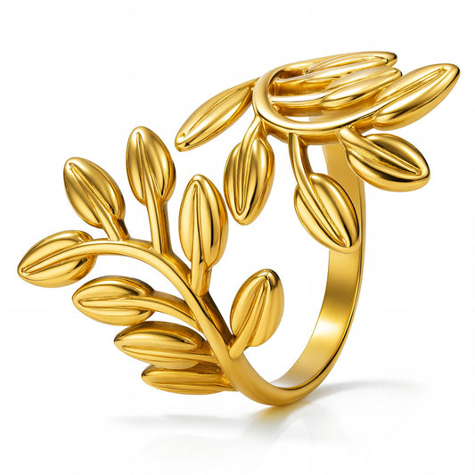 Leaves Ring, 18K Gold Plated Steel
