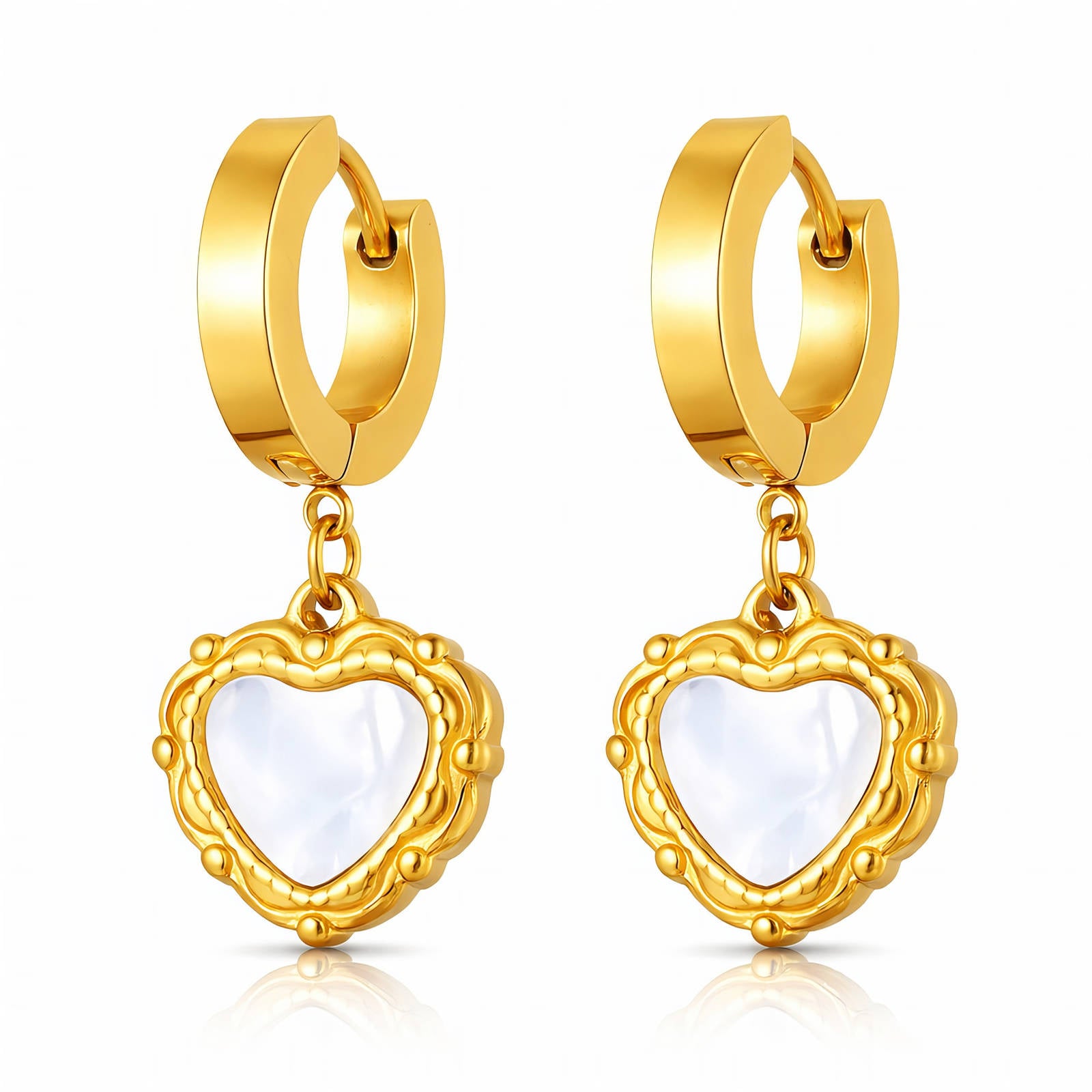 Heart Earrings, 18K Gold Plated Steel