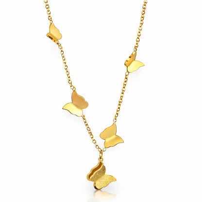 Butterflies Necklace, 18K Gold Plated Steel