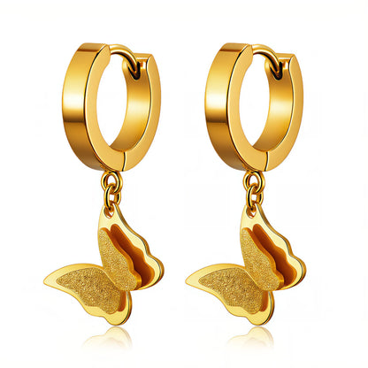 Butterflies Earrings, 18K Gold Plated Steel