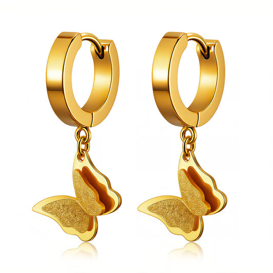 Butterflies Earrings, 18K Gold Plated Steel
