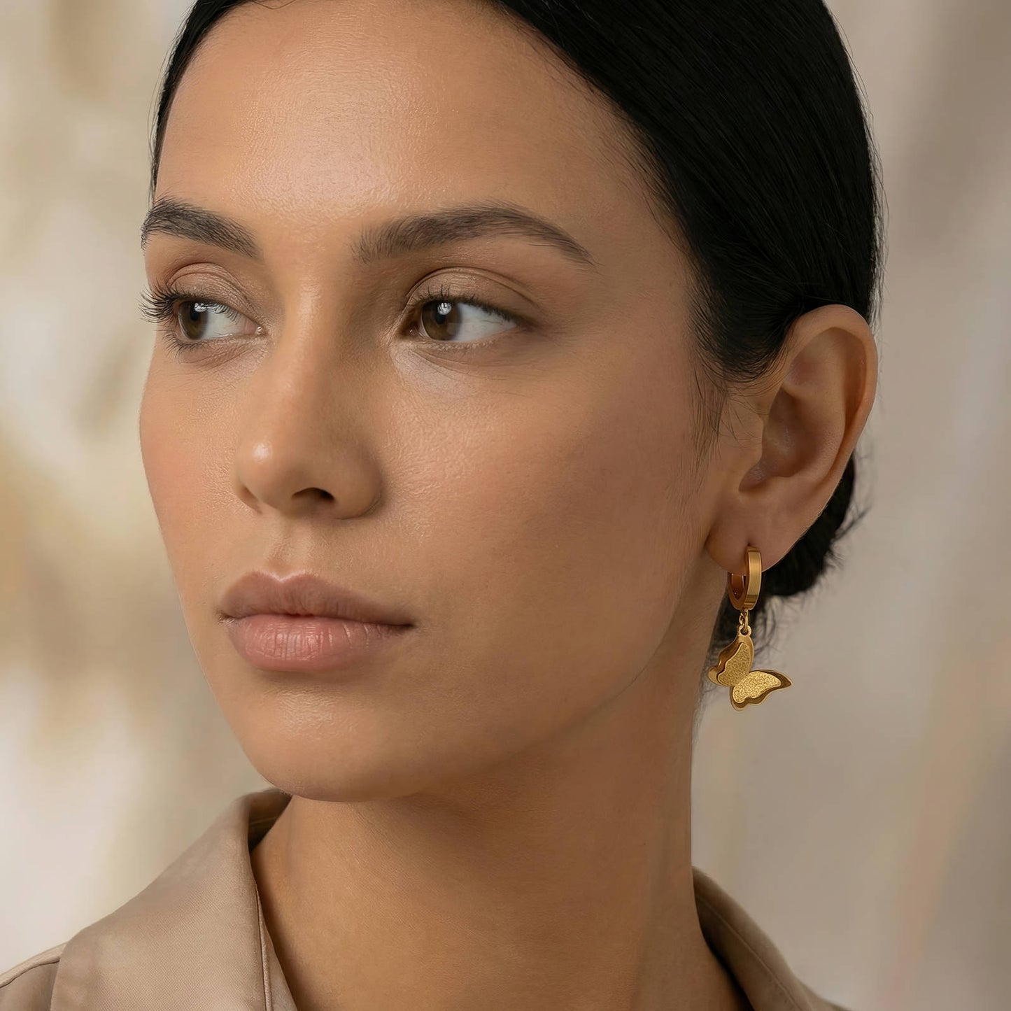 Butterflies Earrings, 18K Gold Plated Steel