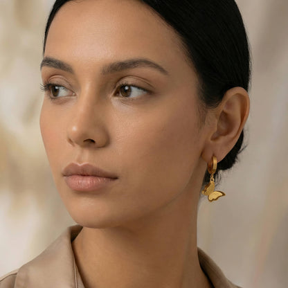 Butterflies Earrings, 18K Gold Plated Steel