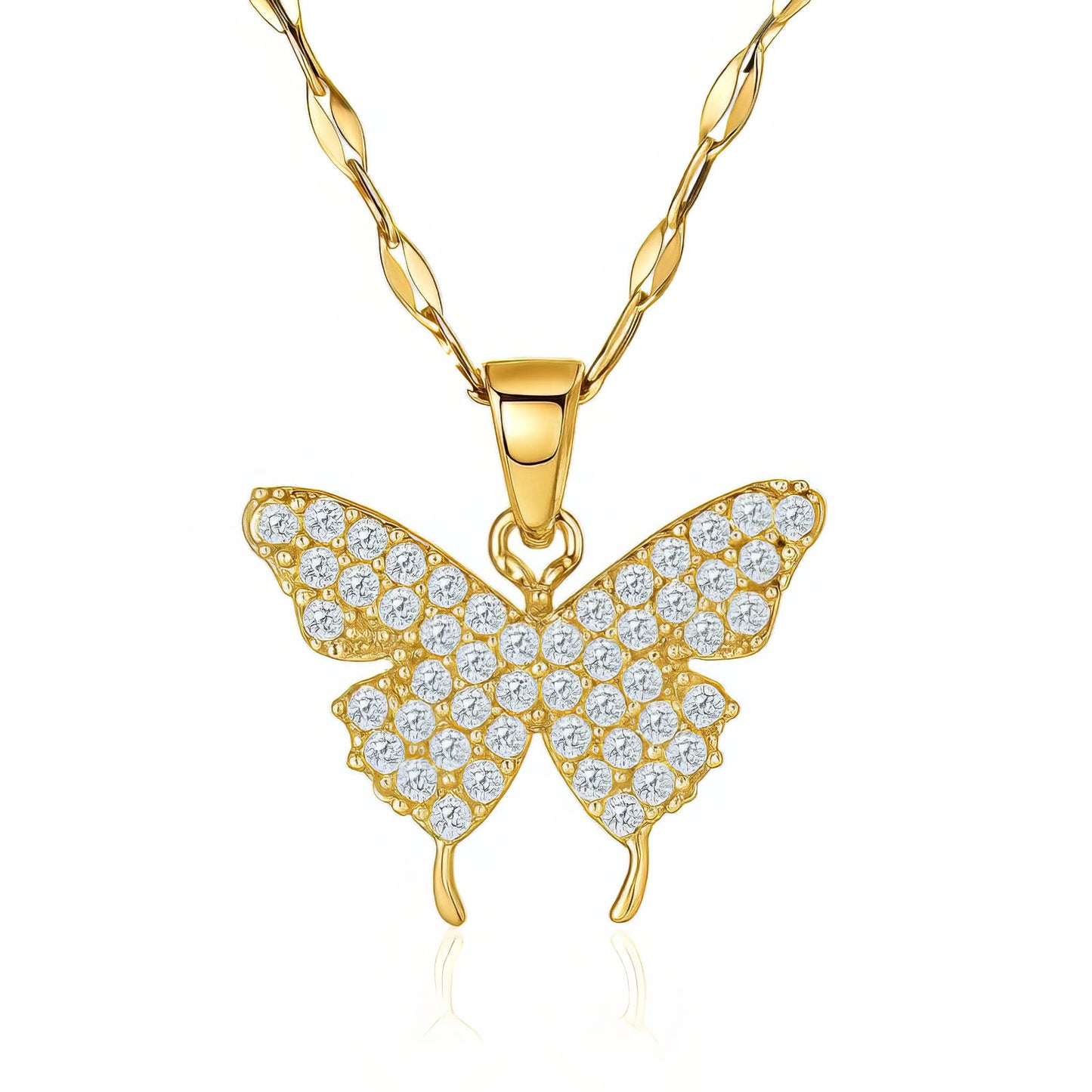 Butterfly Necklace, 18K Gold Plated Steel