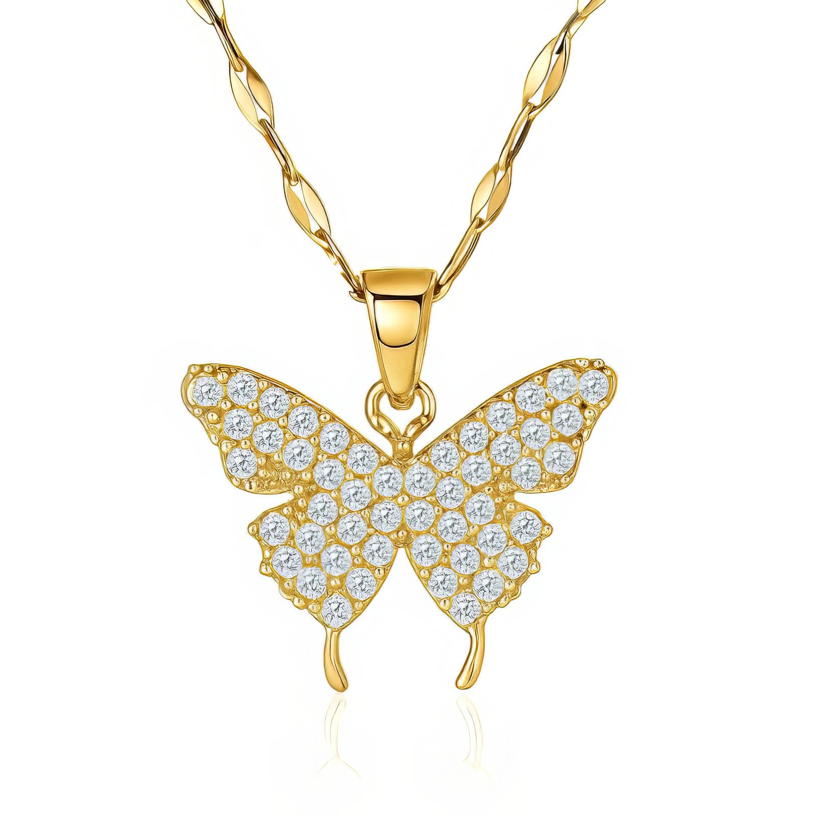 Butterfly Necklace, 18K Gold Plated Steel