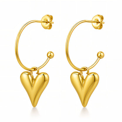 Hearts Earrings, 18K Gold Plated Steel