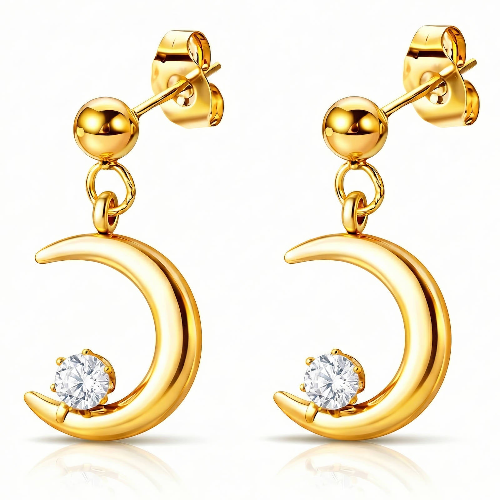 Crescent Earrings, 18K Gold Plated Steel