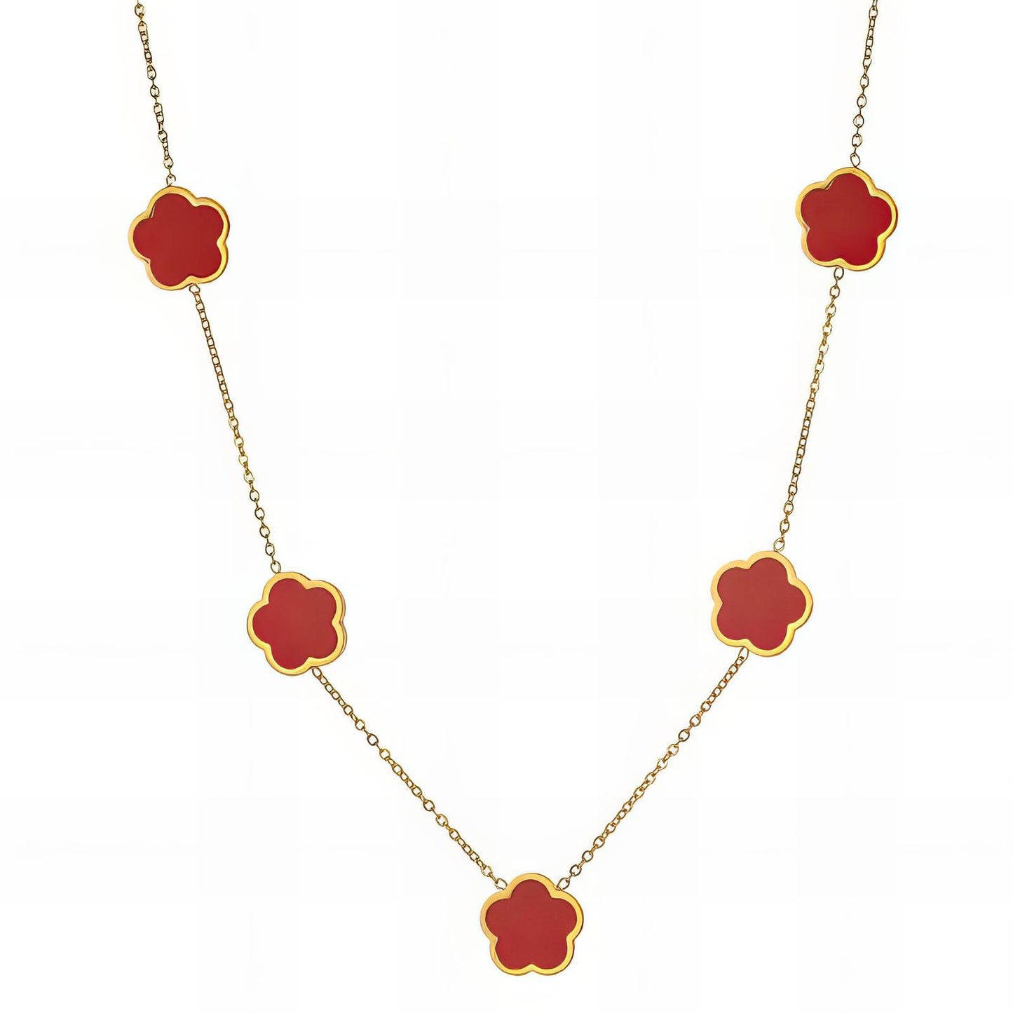 Flowers Necklace, 18K Gold Plated Steel