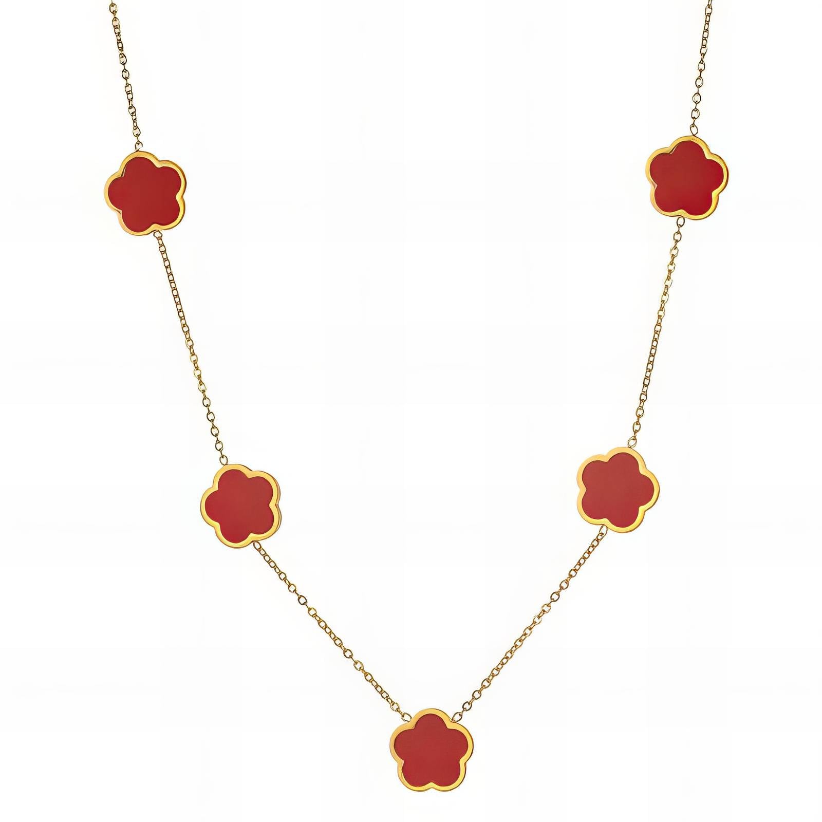 Flowers Necklace, 18K Gold Plated Steel