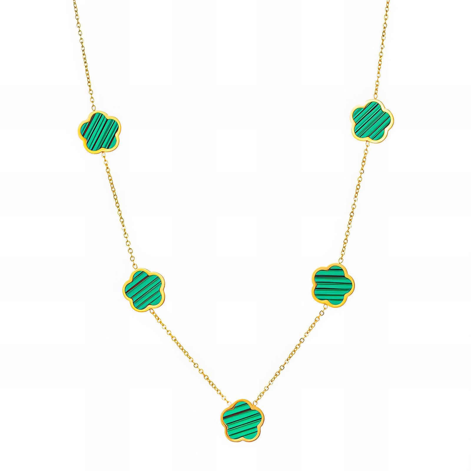 Flowers Necklace, 18K Gold Plated Steel