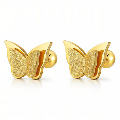 ฺButterflies Earrings, 18K Gold Plated Steel