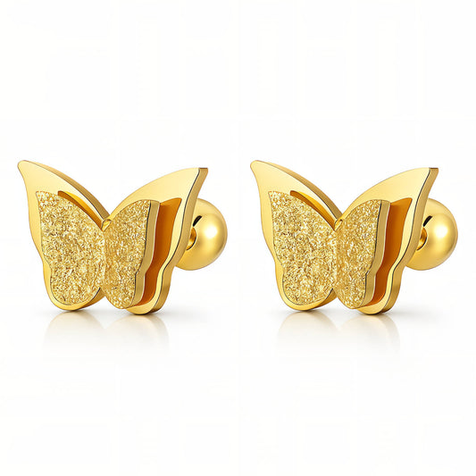ฺButterflies Earrings, 18K Gold Plated Steel