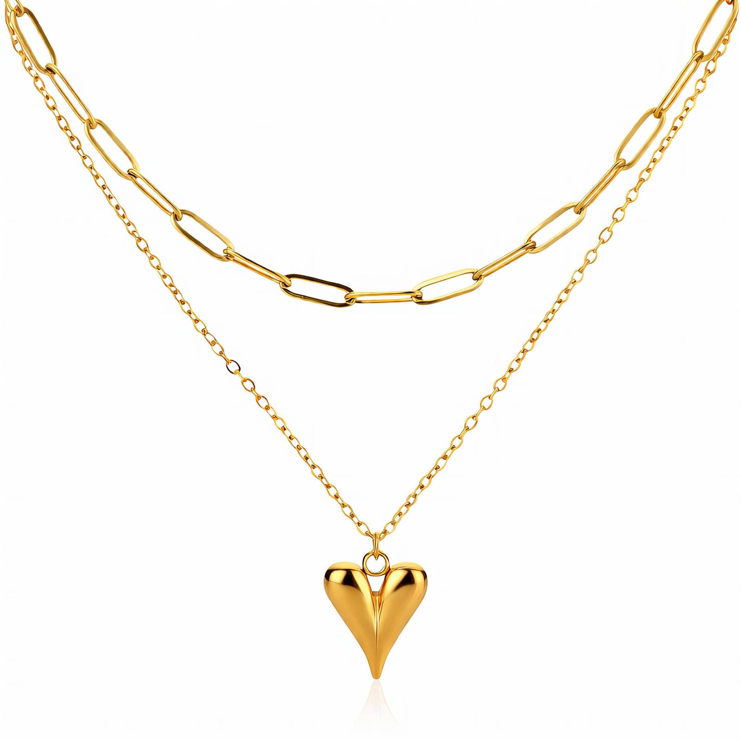 Heart Necklace, 18K Gold Plated Steel