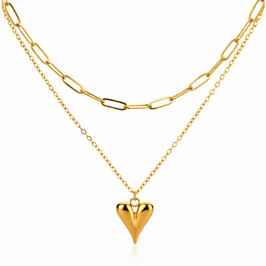Heart Necklace, 18K Gold Plated Steel
