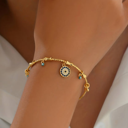 Evil Eyes Bracelet, 18K Gold Plated Steel