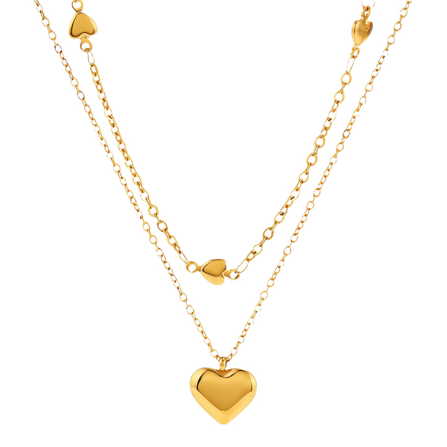 Hearts Necklace, 18K Gold Plated Steel