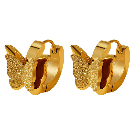 Butterflies Earrings, 18K Gold Plated Steel