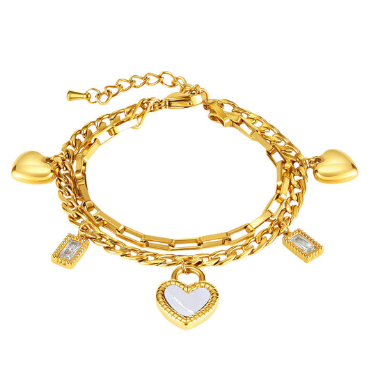 Hearts Bracelet, 18K Gold Plated Steel