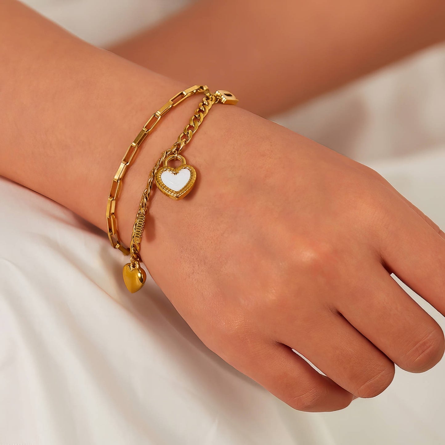 Hearts Bracelet, 18K Gold Plated Steel