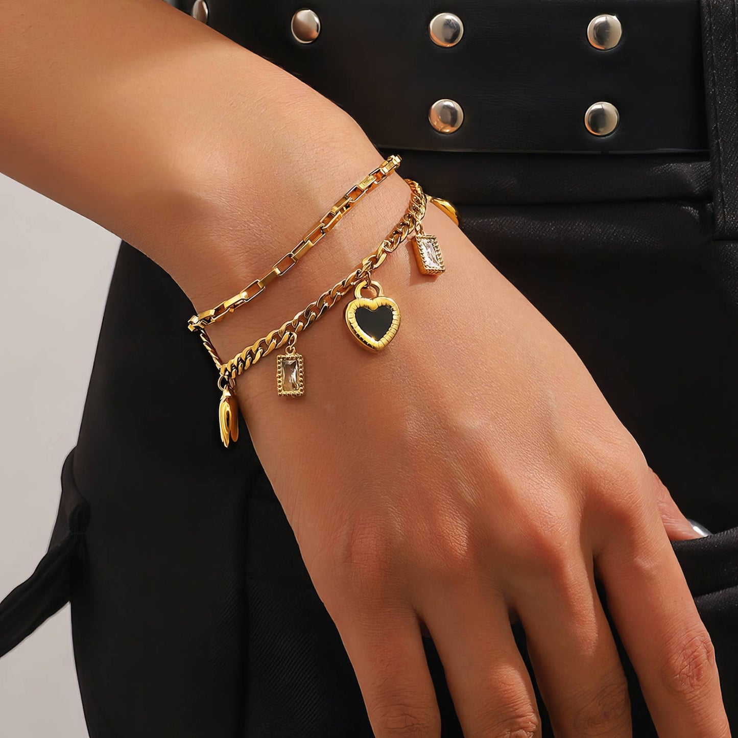 Hearts Bracelet, 18K Gold Plated Steel