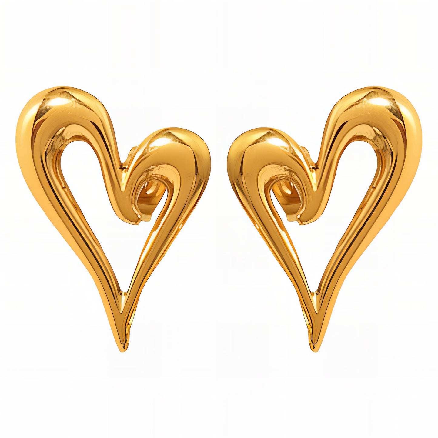 Hearts Earrings, 18K Gold Plated Steel