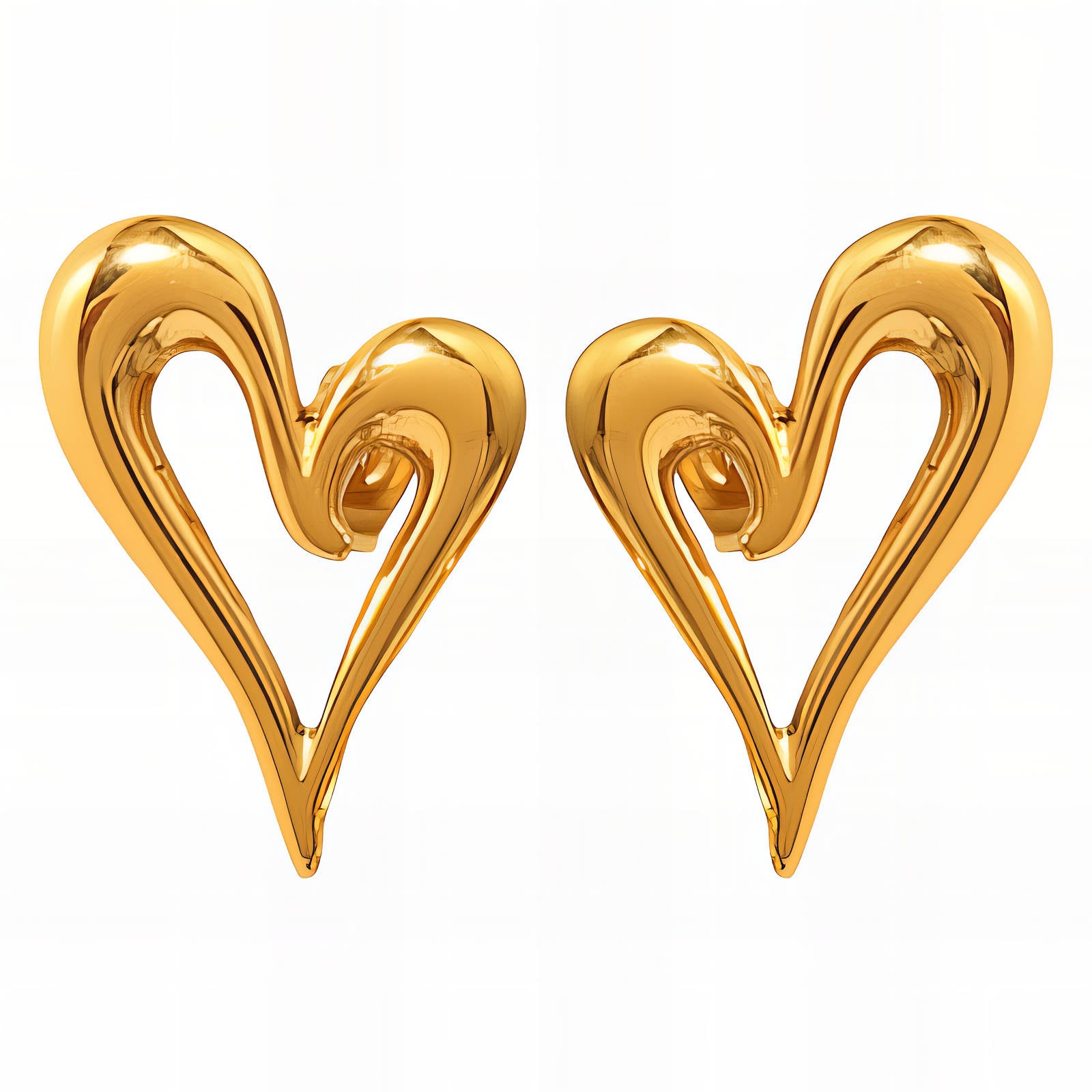 Hearts Earrings, 18K Gold Plated Steel