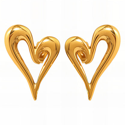 Hearts Earrings, 18K Gold Plated Steel