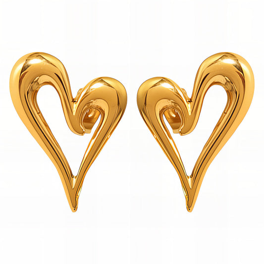 Hearts Earrings, 18K Gold Plated Steel