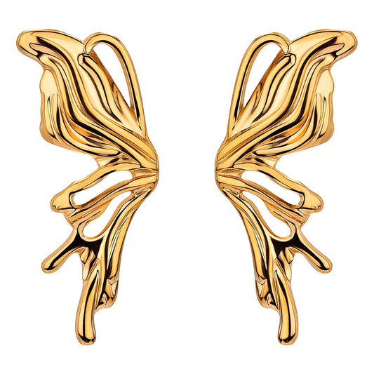 Butterfly Earrings, 18K Gold Plated Steel