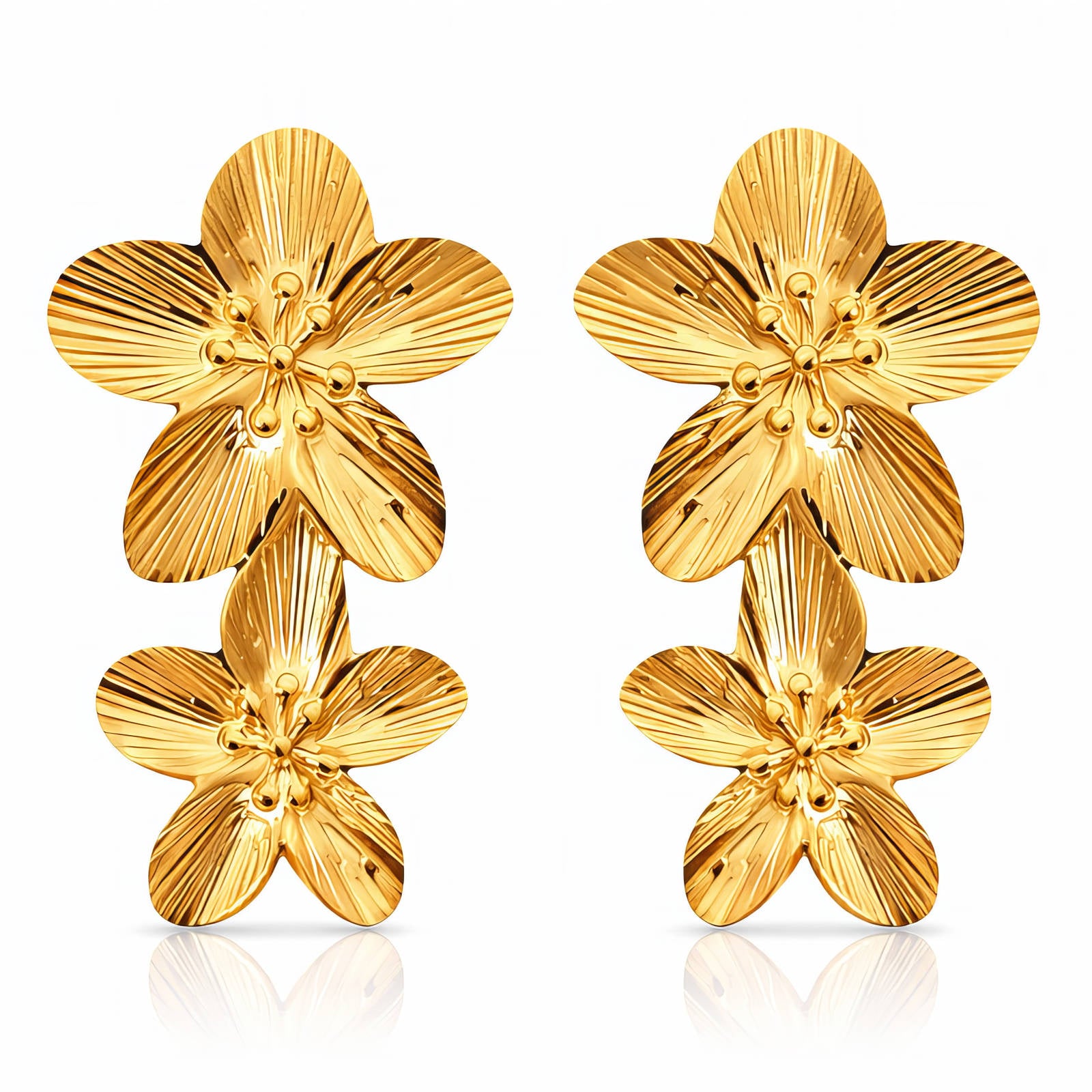Flowers Earrings, 18K Gold Plated Steel