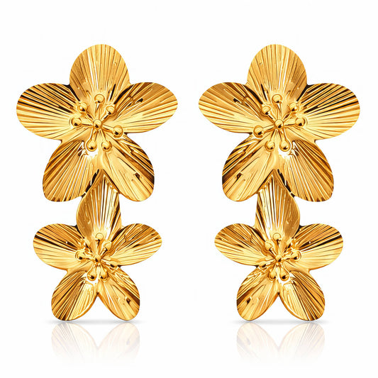 Flowers Earrings, 18K Gold Plated Steel