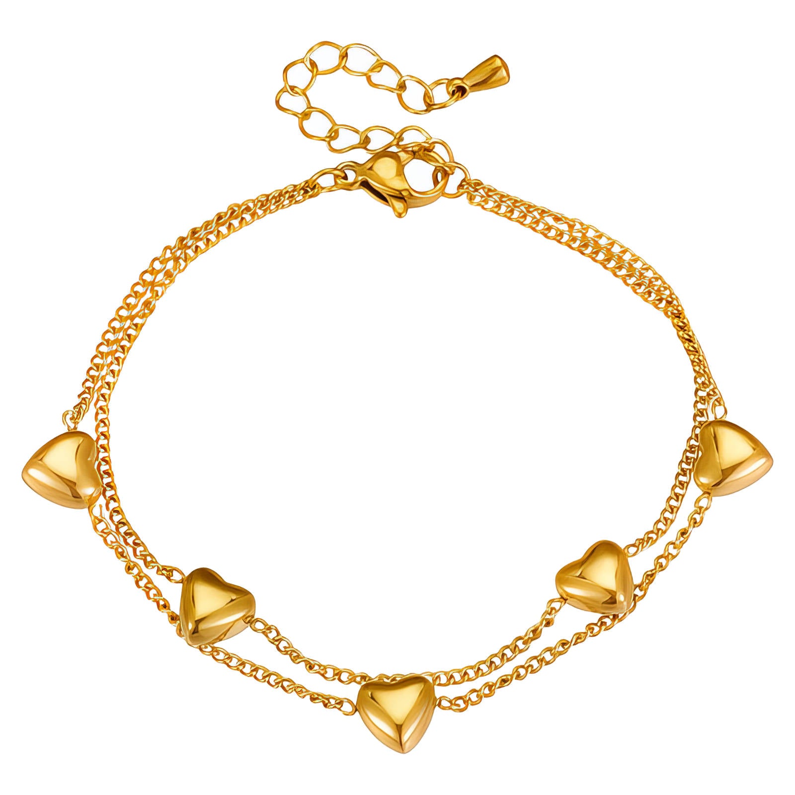 Hearts Bracelet, 18K Gold Plated Steel