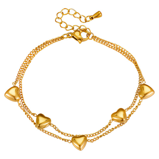 Hearts Bracelet, 18K Gold Plated Steel