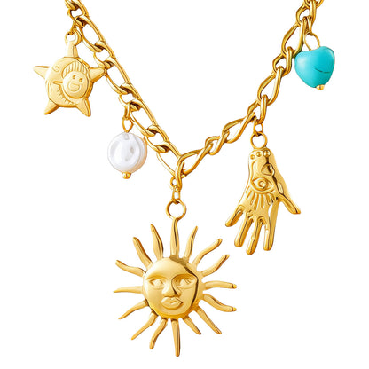 Sun Necklace, 18K Gold Plated Steel