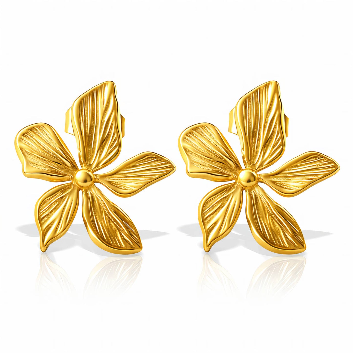 Flowers Earrings, 18K Gold Plated Steel